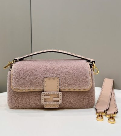 Replica Fendi Baguette Pink Wool - top-rated replica designer bag