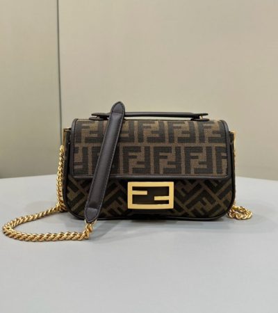 Replica Fendi Baguette Sliding Chain FF Brown - 1:1 designer replica handbag