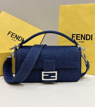 Replica Fendi Baguette Full Blue Denim - near-authentic luxury replica handbag