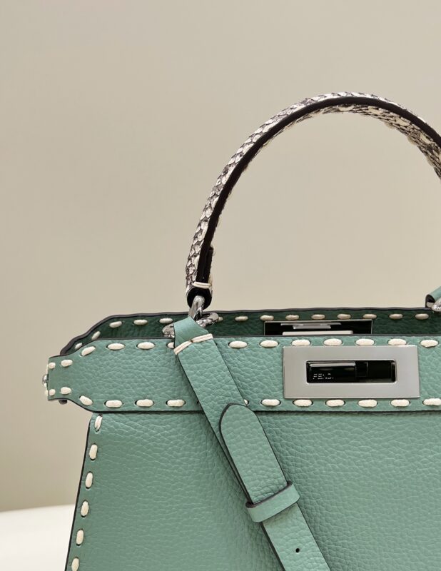 Replica Fendi Peekaboo Green Python Handle - ultra-realistic fake designer tote