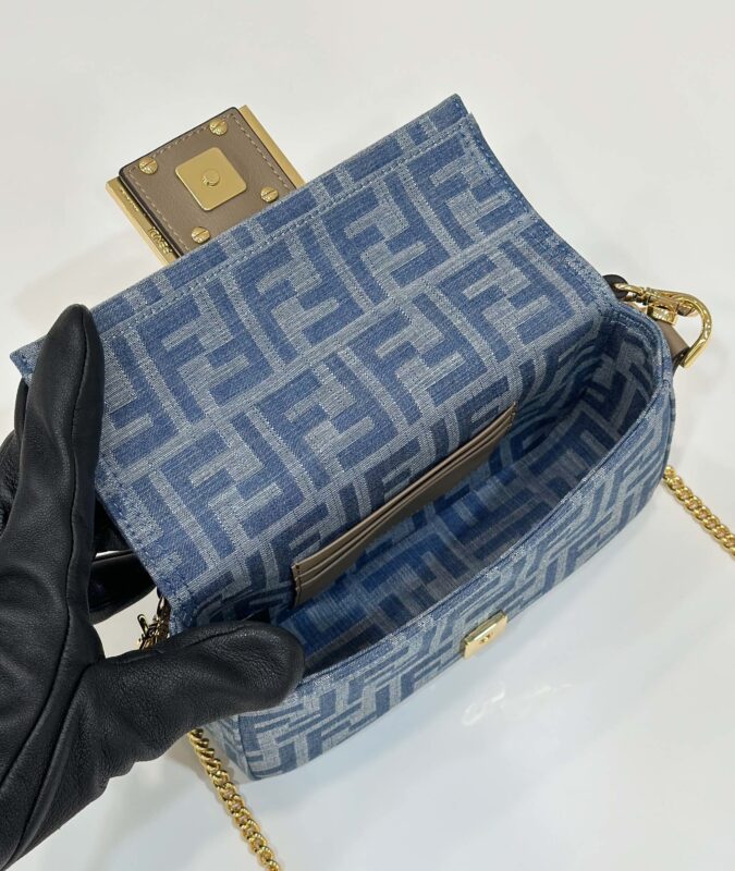 Replica Fendi Baguette Small Dark Bue Denim - near-authentic luxury replica handbag