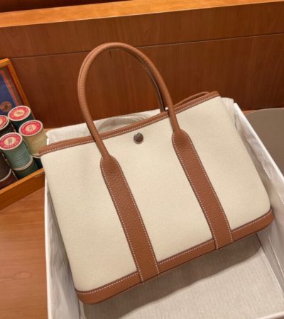 Replica Hermes Garden Party 30cm Beige Canvas - authentic-look luxury purse replica