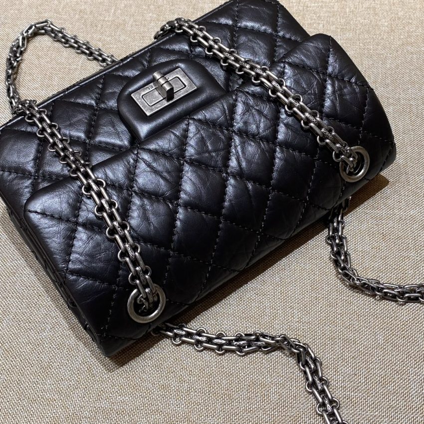 Replica CHANEL 2.55 Mini Bag Black Silver - best quality luxury bag dupe