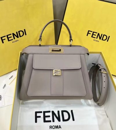 Replica Fendi Peekaboo With Patch Pocket Beige - 1:1 designer replica handbag