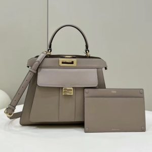 Replica Fendi Peekaboo With Patch Pocket Beige - top-tier luxury replica shoulder bag