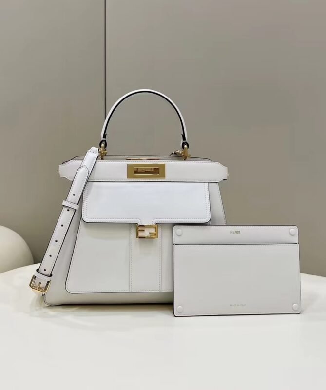 Replica Fendi Peekaboo With Patch Pocket White - realistic designer-inspired fake bag