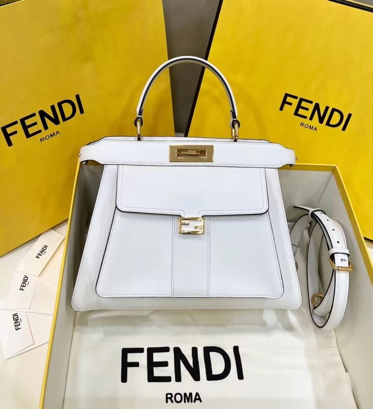 Replica Fendi Peekaboo With Patch Pocket White - top-rated replica designer bag