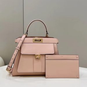 Replica Fendi Peekaboo With Patch Pocket Pink - 1:1 designer replica handbag