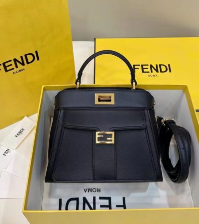 Replica Fendi Peekaboo With Patch Pocket Black - near-authentic luxury replica handbag