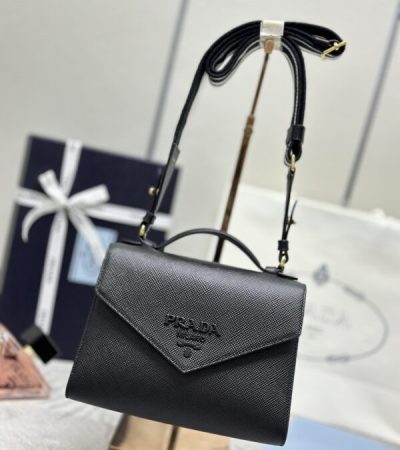 Replica Prada Saffiano Black Envelope - premium 1:1 fake handbag model