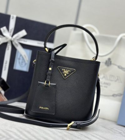 Replica Prada Saffiano Black Bucket Black - ultra-realistic fake designer tote