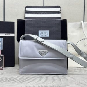 Replica Prada Re-Nylon Shoulder Bag Ice Grey - authentic-look luxury purse replica