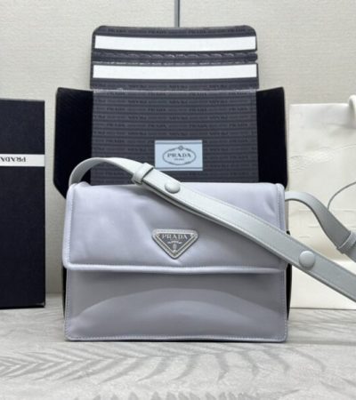 Replica Prada Re-Nylon Shoulder Bag Ice Grey - authentic-look luxury purse replica