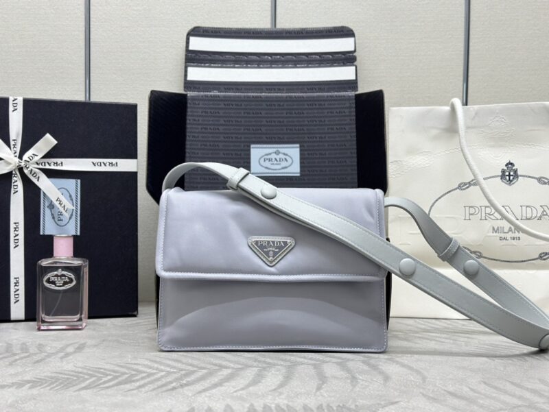 Replica Prada Re-Nylon Shoulder Bag Ice Grey - authentic-look luxury purse replica