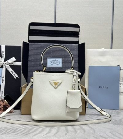 Replica Prada Saffiano Black Bucket White - near-authentic luxury replica handbag