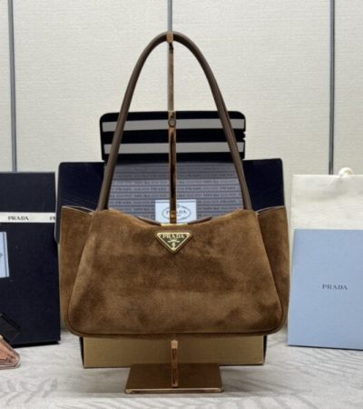 Replica Prada Medium Suede Shoulder Bag - elite superclone designer purse