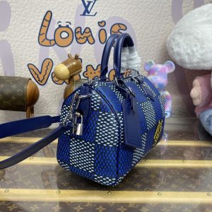Replica Louis Vuitton Speedy Bandouliere 25 Blue Grid - authentic-look luxury purse replica