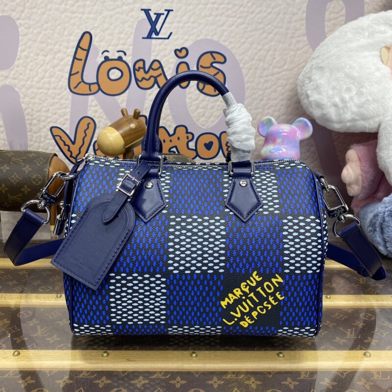 Replica Louis Vuitton Speedy Bandouliere 25 Blue Grid - elite superclone designer purse