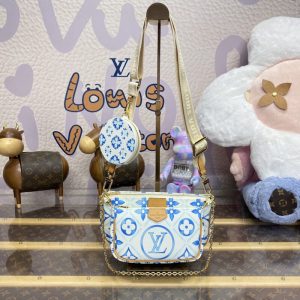 Replica Louis Vuitton Multi Pochette Accessoires White Blue - ultra-realistic fake designer tote