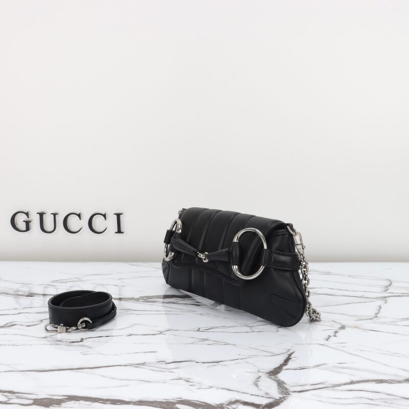 Replica Gucci Horsebit Chain Shoulder Bag Black - high-accuracy replica luxury purse