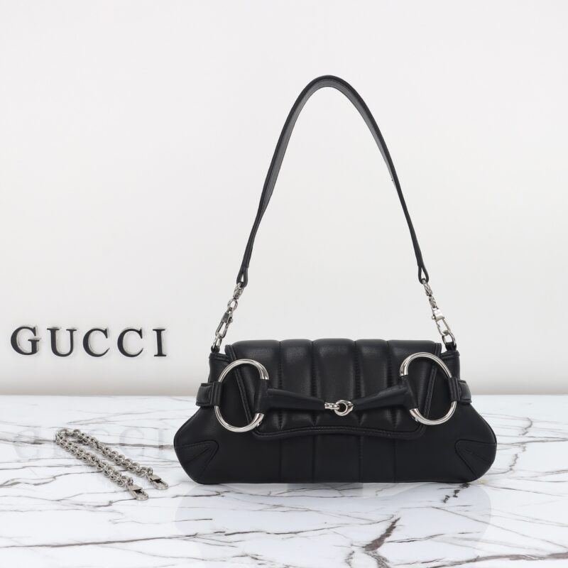 Replica Gucci Horsebit Chain Shoulder Bag Black - top-tier luxury replica shoulder bag