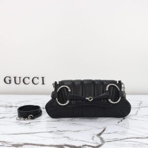 Replica Gucci Horsebit Chain Shoulder Bag Black - top-tier luxury replica shoulder bag
