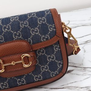 Replica Gucci Horsebit 1955 Double G Mini Denim - premium 1:1 fake handbag model