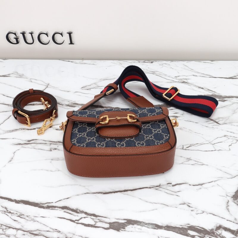Replica Gucci Horsebit 1955 Double G Mini Denim - high-end fake designer purse