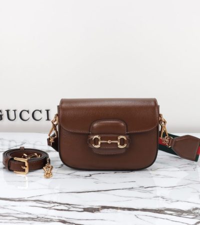 Replica Gucci Horsebit 1955 Double G Mini Brown - authentic-look luxury purse replica