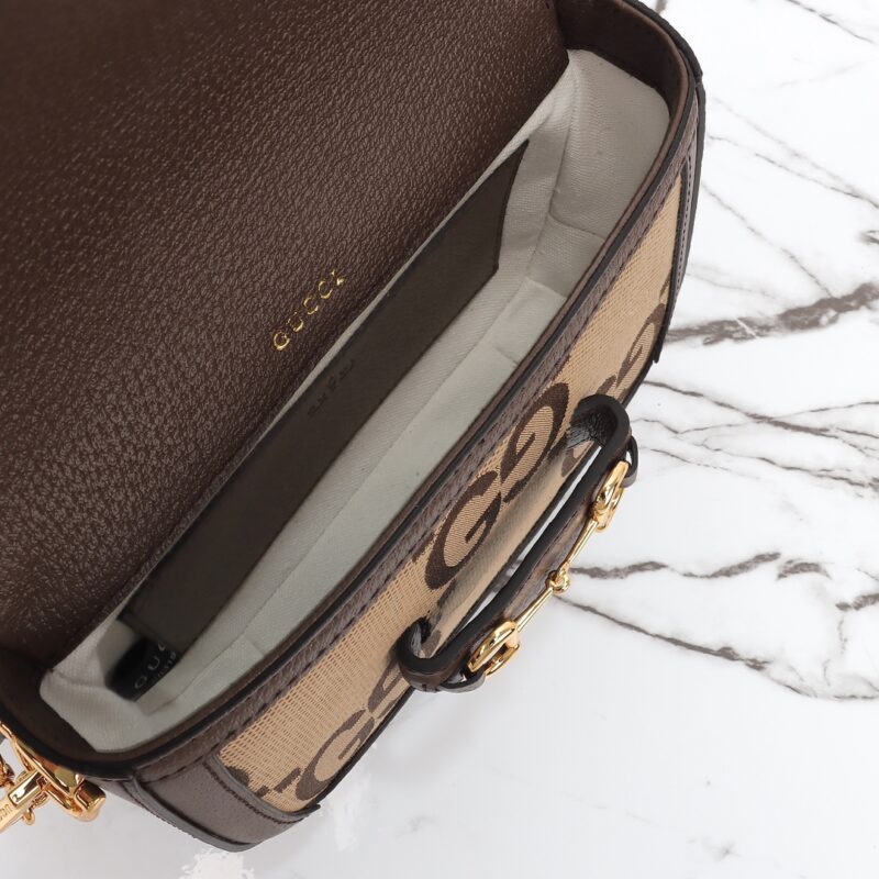 Replica Gucci Horsebit 1955 Double G Mini Brown Canvas - top-tier luxury replica shoulder bag