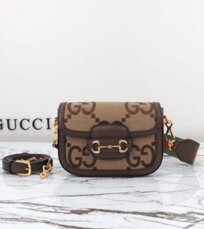 Replica Gucci Horsebit 1955 Double G Mini Brown Canvas - top-tier luxury replica shoulder bag