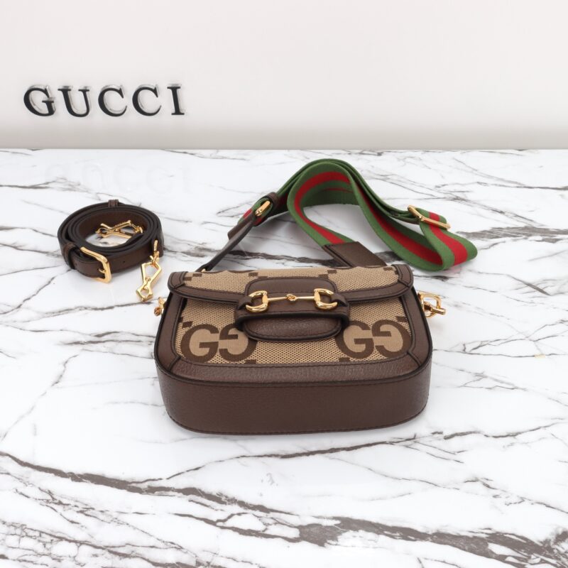 Replica Gucci Horsebit 1955 Double G Mini Brown Canvas - 1:1 designer replica handbag