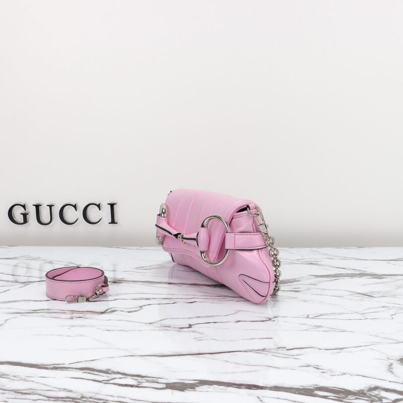 Replica Gucci Horsebit Chain Shoulder Bag Pink - realistic designer-inspired fake bag
