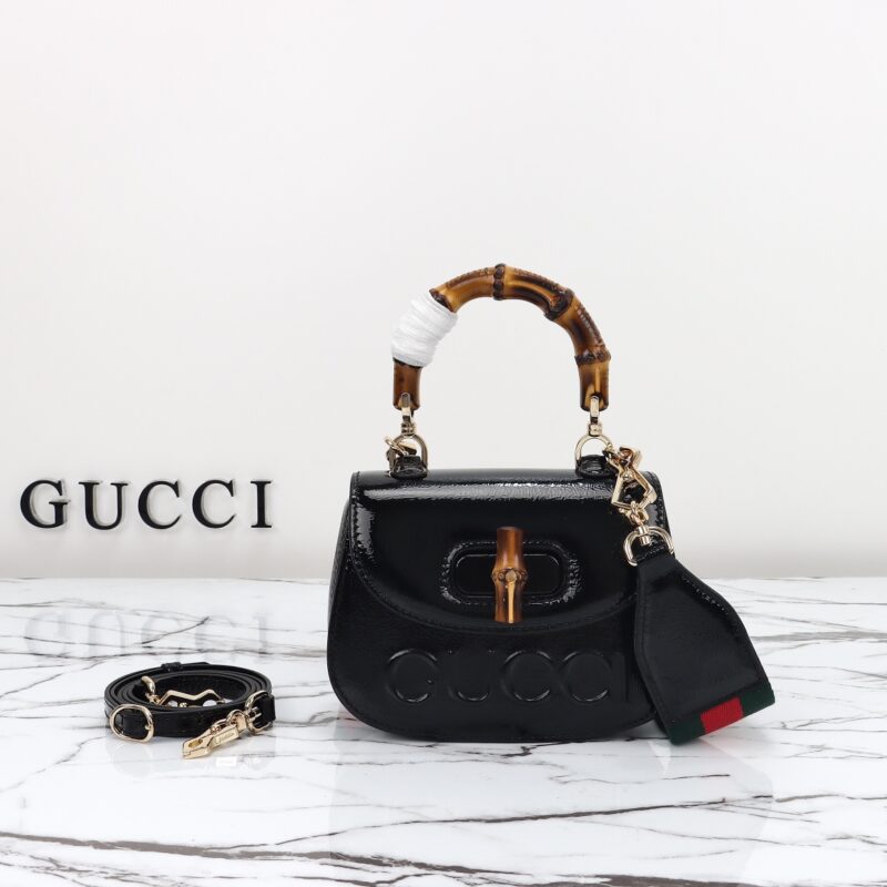 Replica Gucci Bamboo 1947 Patent Black - 1:1 designer replica handbag