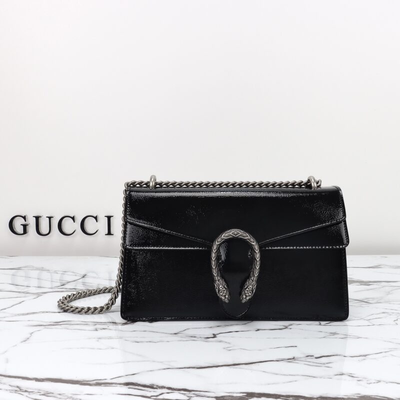 Replica Gucci Dionysus Small Shoulder Bag Patent Black - ultra-realistic fake designer tote