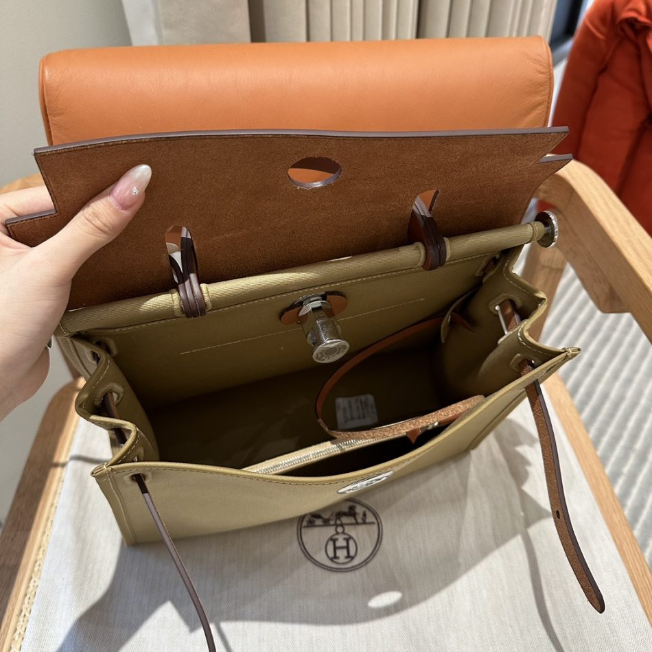 Replica Hermes Herbag 31cm Brown Canvas - best quality luxury bag dupe