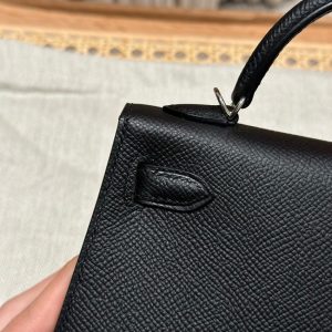 Replica Hermes Kelly Black Epsom Silver - 1:1 designer replica handbag