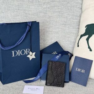 Replica Dior Bi Fold Card Holder Oblique Black - near-authentic luxury replica handbag