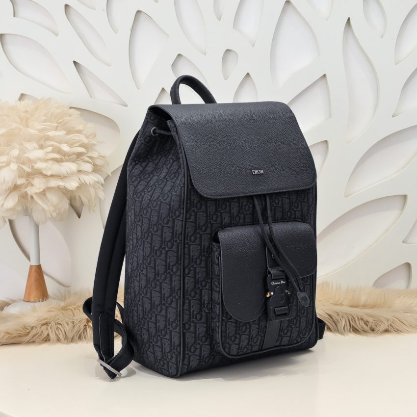 Replica Dior Saddle Backpack with Flap Black - high-quality designer bag clone