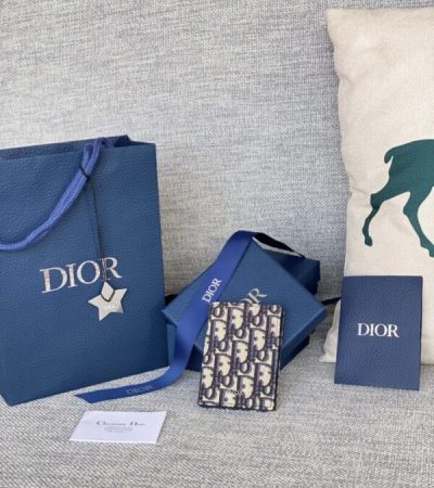 Replica Dior Bi Fold Card Holder Oblique White - high-end fake designer purse