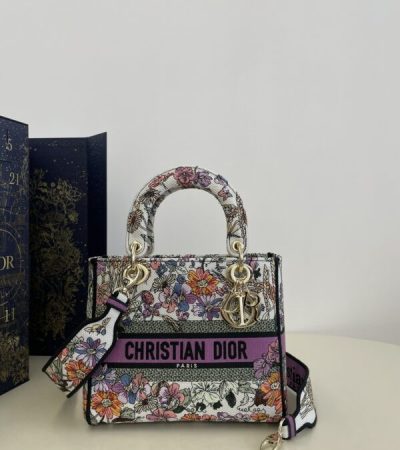Replica Lady Dior D-Lite Purple Flowers - top-rated replica designer bag