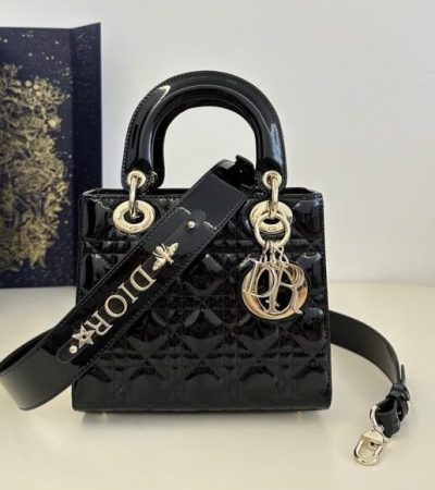 Replica Lady Dior Patent Black ABC - top-tier luxury replica shoulder bag