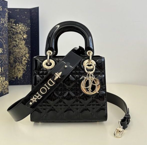 Replica Lady Dior Patent Black ABC - top-tier luxury replica shoulder bag