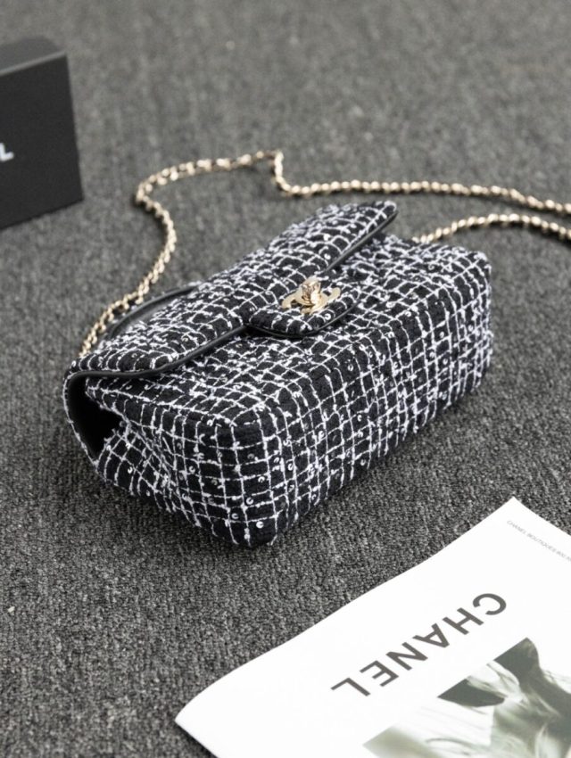 Replica CHANEL 24p Tweed Black and White - best quality luxury bag dupe