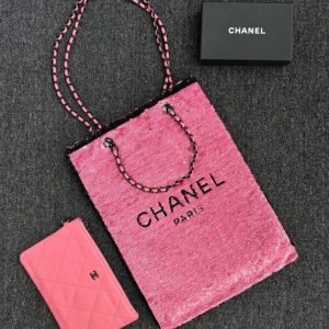 Replica CHANEL Sequin Shoulder Bag Pink - ultra-realistic fake designer tote