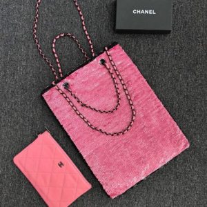 Replica CHANEL Sequin Shoulder Bag Pink - high-end fake designer purse