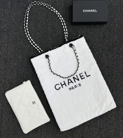 Replica CHANEL Sequin Shoulder Bag White - high-quality designer bag clone