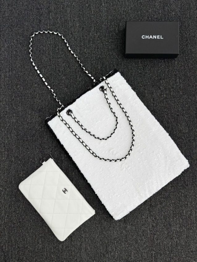 Replica CHANEL Sequin Shoulder Bag White - 1:1 designer replica handbag