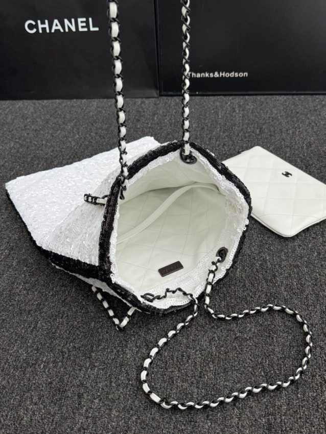 Replica CHANEL Sequin Shoulder Bag White - high-end fake designer purse