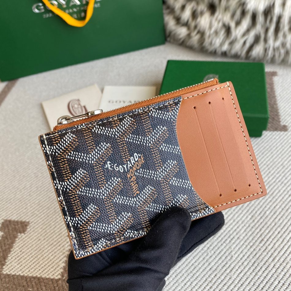Goyard Bourbon Zipped Card Holder Brown